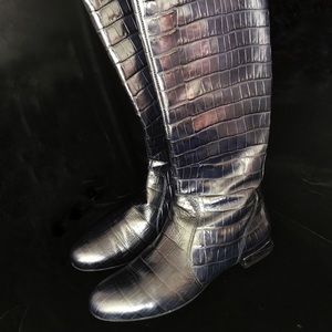 Croco - print leather Boots. Made in Italy.